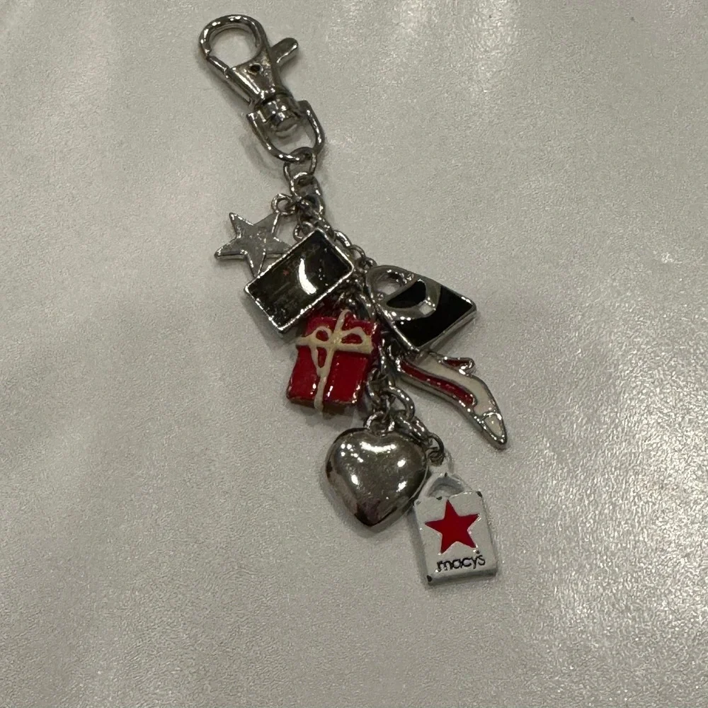 Macy's Shopping Bag Heart High Heel Credit Card Star Charm‎ Dangle Silver Tone